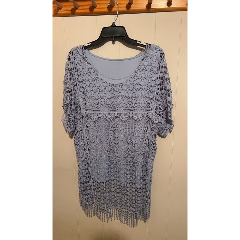 Lavender Crochet Overlay Dress with Fringe Hem
